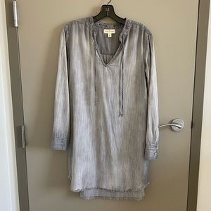 Anthropologie - Cloth & Stone - Grey Chambray Denim Tencel - Tie Tunic Dress